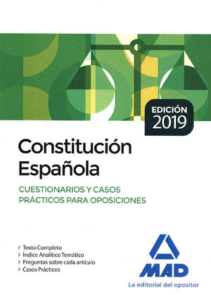 CONSTITUCIÓN ESPAÑOLA: CUESTIONARIOS Y CASOS PRÁCTICOS PARA OPOSICIONES
