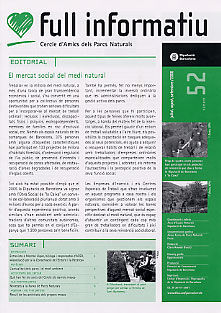 CERCLE D'AMICS DELS PARCS NATURALS: FULL INFORMATIU, NÚM. 52 (JULIOL, AGOST, SETEMBRE 2008)